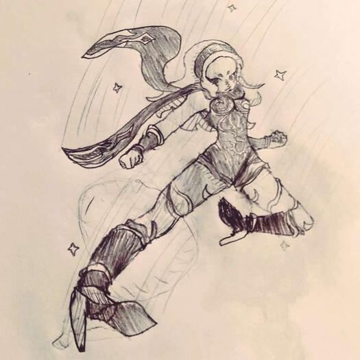 Pencil drawing of Kat from Gravity Rush. Full Body commission.